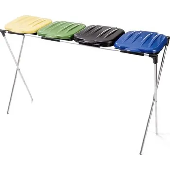 Venkovní odpadkový koš Čtyř-stojan na pytel s plastovými víky – zeleno-modro-žluto-černý