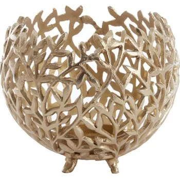 Svícen Zlatý antik kovový děrovaný svícen Famari L - Ø 20 * 17 cm