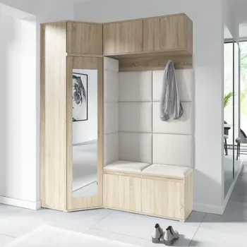 Předsíňová stěna Rohová předsíňová stěna Emi 38 - dub Sonoma Barva čalounění: Krémová - Trinity 01