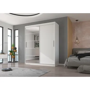 Šatní skříň Skříň s posuvnými dveřmi a zrcadlem 180 cm - Esti Barva: Bílá