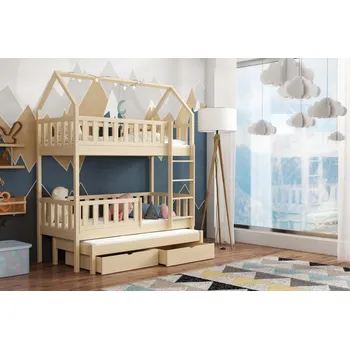 Dětská postel Domečková patrová postel pro 3 - Otis Barva dřeva: Borovice přírodní, 90x200