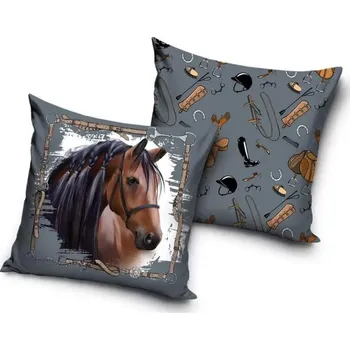 Povlak na dekorativní polštářek Carbotex Povlak na polštář Horse koně šedý
