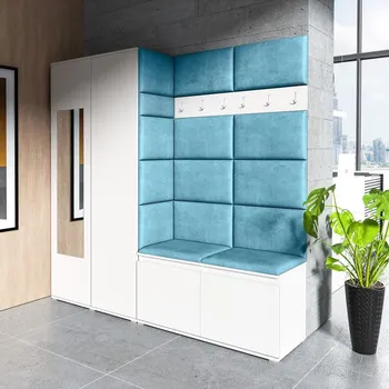 Předsíňová stěna Předsíňová stěna Emi 8 - bílá Barva čalounění: Modrá - Trinity 13