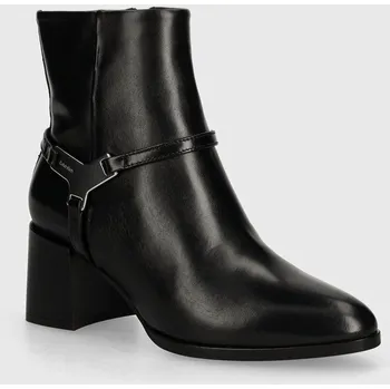Dámské kozačky Kožené kotníkové boty Calvin Klein ANKLE BOOT 55 W/HW LTH dámské, černá barva, na podpatku, HW0HW02095 99X, EUR 36
