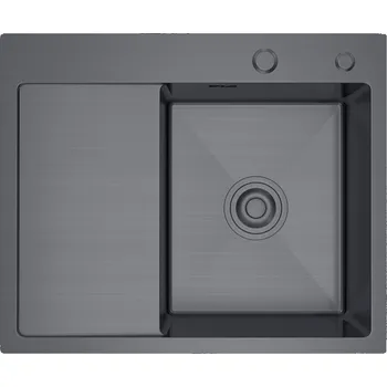 Granitový dřez Erga HD, 1-komorový ocelový dřez 580x480x210 mm, pravý, grafitová, ERG-MLS-HD5848RB