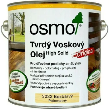 Olej na dřevo Osmo Tvrdý voskový olej Original 3032 bezbarvý hedvábný polomat 2,5 L