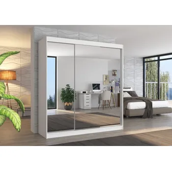 Šatní skříň Skříň s posuvnými dveřmi a zrcadlem 200 cm - Austin Barva: Bílá