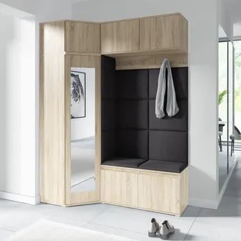 Předsíňová stěna Rohová předsíňová stěna Emi 38 - dub Sonoma Barva čalounění: Tmavě šedá - Trinity 15