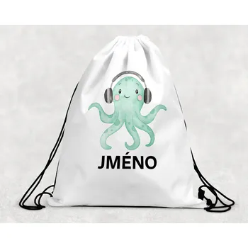 Dětský batoh Domovi Taška na přezůvky se jménem Chobotnice zelená 30 x 39,5 cm