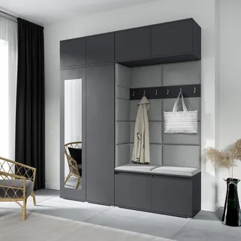 Předsíňová stěna Předsíňová stěna Emi 16 - šedá grafit Barva čalounění: Světle šedá - Trinity 14