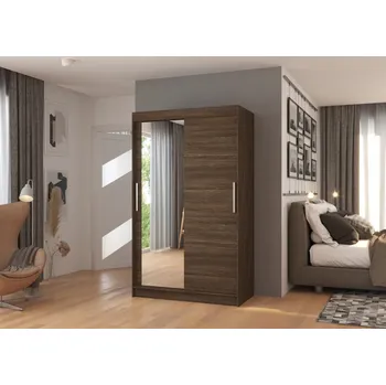 Šatní skříň Skříň s posuvnými dveřmi a zrcadlem 120 cm - Bario Barva: Choco