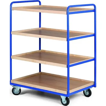 Policový vozík, 4 police s hranou, nosnost 200 kg