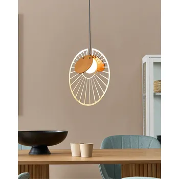 Závěsné svítidlo zlaté dřevo kov železo mdf závěsné světlo skleněné stínidlo kulatý tvar moderní osvětlení Beliani