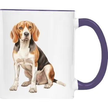 Hrnek malý barevný s potiskem Sedící beagle