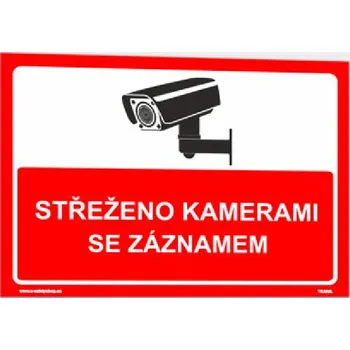 Samolepka CCTV - Střeženo kamerami se záznamem 210 x 148 mm, červená
