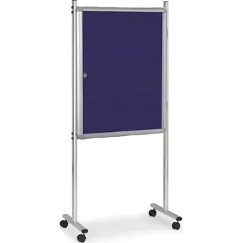 Informační tabulka Vnitřní vitrína na stojanu, 720 x 980 mm, textilní, modrá, jednostranná, s kolečky