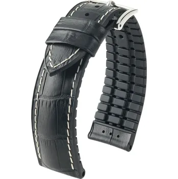 Módní doplněk Kožený řemínek Hirsch George L 0925128050-2, černý, teletina/přírodní kaučuk, délka L, Quick Release - 19 mm