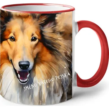 Keramický hrnek Sheltie 2, Barva Červená, Velikost 330 ml, Canvas Keramický hrnek s barevným uchem 2627