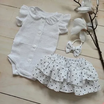 Kojenecká souprava Kazum Mušelínová sukničkokraťásky, bodýčko a čelenka, 3D sada, bílá/dots Vel. 80/86