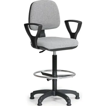 Zvýšená látková pracovní židle MILANO s područkami, opěrka nohou, kluzáky, šedá