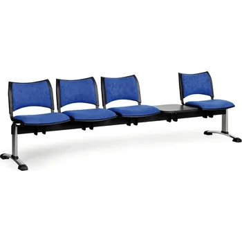 Čalouněná lavice do čekáren SMART, 4-sedák, se stolkem, modrá, chromované nohy