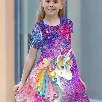 Dívčí šaty Unicorn (Jednorožci) Dívčí šaty Jednorožec efekt hvězdičky Velikost: 130