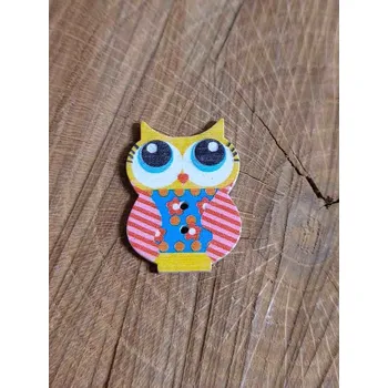 Knoflík Dřevěný dekorační knoflík sova žlutá
