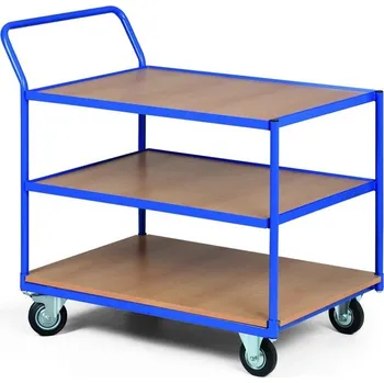 Policový vozík, 3 police v ocelovém rámu, nosnost 200 kg