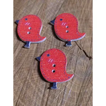 Knoflík Dřevěný dekorační knoflík ptáček červená