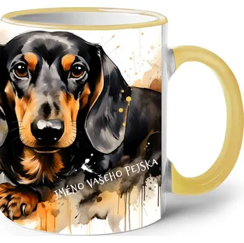 Keramický hrnek Jezevčík, Barva Žlutá, Velikost 330 ml, Canvas Keramický hrnek s barevným uchem 2622