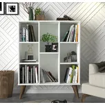 Regál - knihovna HENRYK 91 cm, lamino matná bílá, nožky ořech