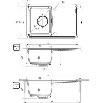 Granitový dřez Deante Momi granitový dřez 67x44 cm černá ZKM_N11A