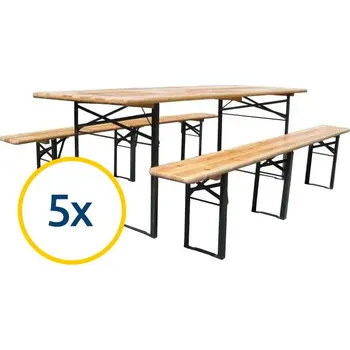 Zahradní sestava 5 x Skládací pivní set 220 x 50 x 25 cm | 3 nohy na lavici