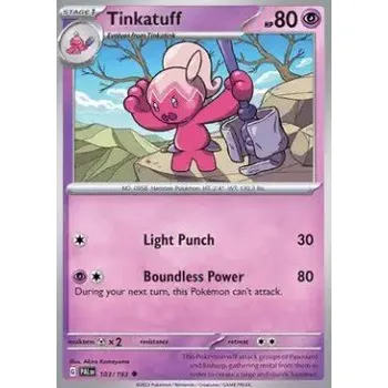 Volný čas Pokémon PAL 103/193 Tinkatuff - Paldea Evolved Stav: Near Mint, Verze: REVERSE HOLO