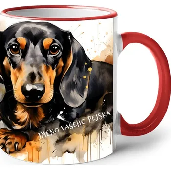 Keramický hrnek Jezevčík, Barva Červená, Velikost 330 ml, Canvas Keramický hrnek s barevným uchem 2622