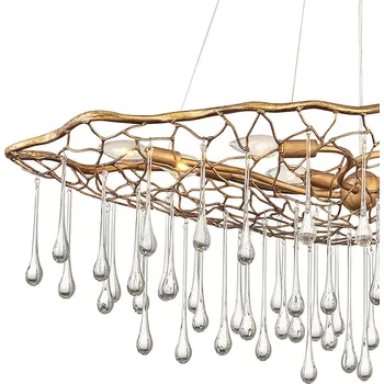 Quintiesse Závěsné svítidlo Laguna, zlatá barva se skleněnými kapkami, 8 světel zlatá, čirá 8 x 40 W - Doprava zdarma