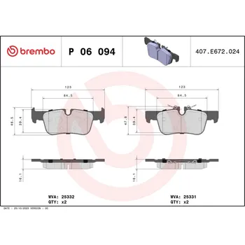 Brzdová destička Sada brzdových destiček, kotoučová brzda BREMBO P 06 094