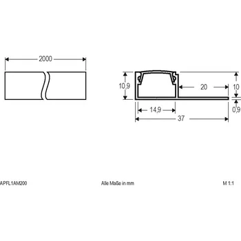 Lampička EVN APFL1 Al profil jednostranný, 200cmx3,7cm hliník eloxovaný, opál - Doprava zdarma