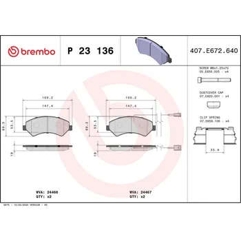 Brzdová destička Sada brzdových destiček, kotoučová brzda BREMBO P 23 136