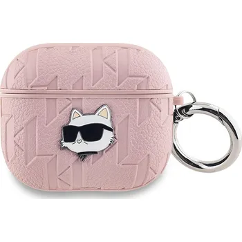 Pouzdro na mobilní telefon Pouzdro KARL LAGERFELD pro Apple AirPods 3 (2021) - umělá kůže - kočka Choupette - růžové