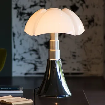 Lampička Martinelli Luce Pipistrello Med, stmívač, titan - kabelu se zástrčkou 235 cm titan, nerezová ocel satinovaná, opálový bílý LED celkem 9 W - Doprava zdarma