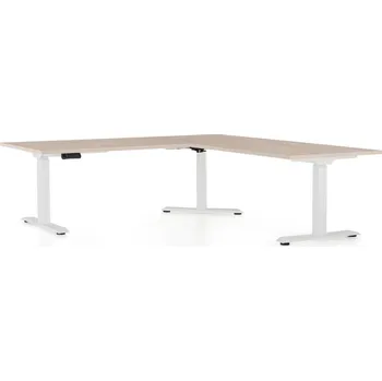 Psací stůl Výškově nastavitelný stůl OfficeTech Angle, 180 x 200 cm, bílá podnož, dub