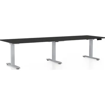 Psací stůl Výškově nastavitelný stůl OfficeTech Long, 260 x 80 cm, šedá podnož, černá