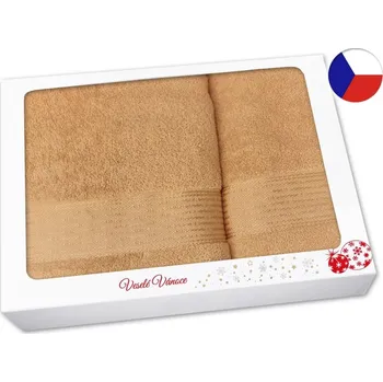 Ručník Vánoční dárková sada ručníku a osušky PROUŽEK tmavě béžový