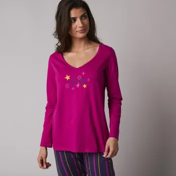 Dámské pyžamo Blancheporte Pyžamové tričko Estrella, s dlouhými rukávy fuchsie 42/44