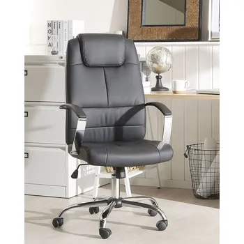 Kancelářská židle z umělé kůže černá otočná s nastavitelným naklápěním Beliani