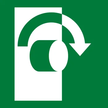 Značení PRO OTEVŘENÍ OTOČIT VE SMĚRU HODINKOVÝCH RUČIČEK ISO 7010 samolepící vinylová fólie 150 x 150 mm