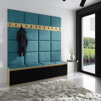 Šatní skříň Předsíňová stěna AMI 4 Azurová Dub artisan/černá