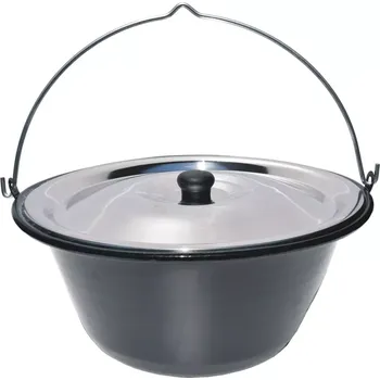 kotlíky Smaltovaný kotlík 13 L s nerezovou poklicí (černý kotlík smalt a poklice nerez, praktický a elegantní pomocník pro vaření doma i venku)