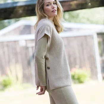 Dámská vesta Blancheporte Pulovrová vesta se stojáčkem, 		z hladkého úpletu béžová 54